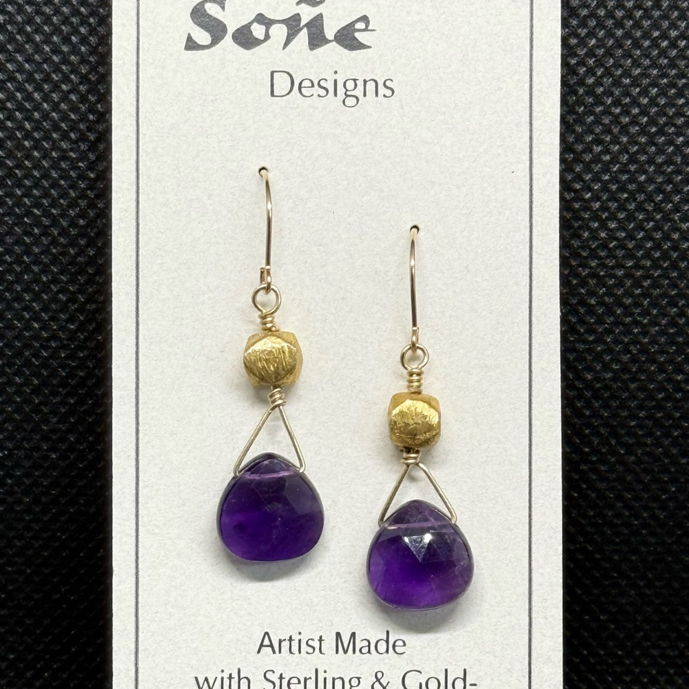Artisan Elegant Amethyst earrings on 14 K gold filled ear wires
